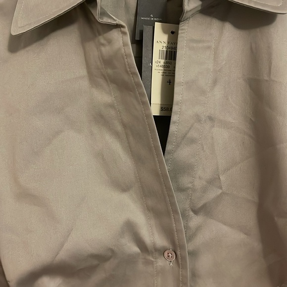 Ann Taylor Plaid Essential Shirt women’s size 4 (S)  metal shiny gray fitted NWT - Picture 9 of 16
